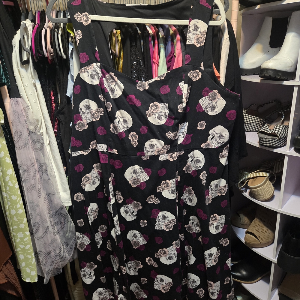 Torrid Black and Pink Floral Skull Dress